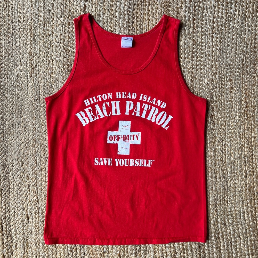 Funny Hilton Head Island Beach Patrol Tank Top in Red
